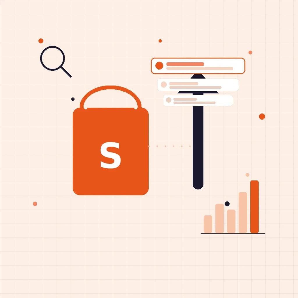Shopify store SEO ranking growth with search results and revenue chart
